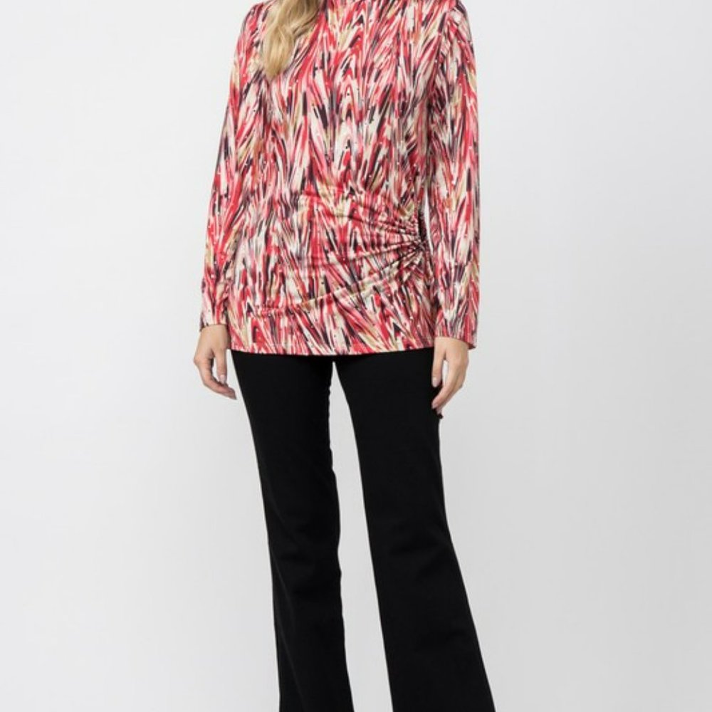 Chevron Mock Neck Side Keyhole Top - Red